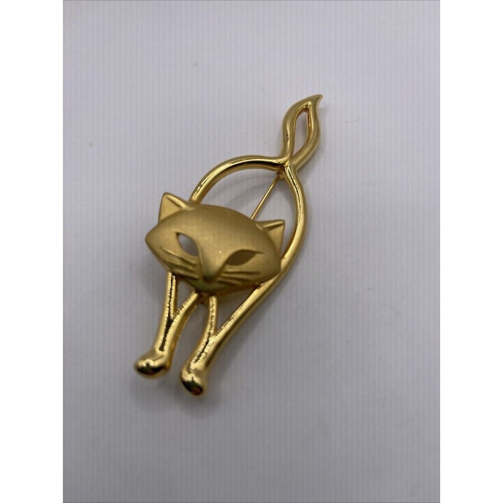 JJ Gold Tone Satin Cat Brooch Pin
